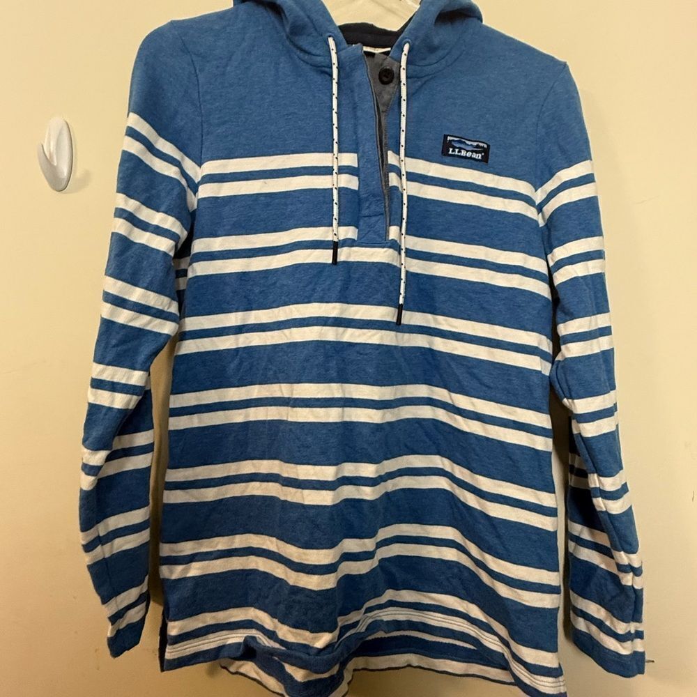 LL Bean Hoodie Multicolor Stripe 1/4 Button LS Rugby Pullover 503604